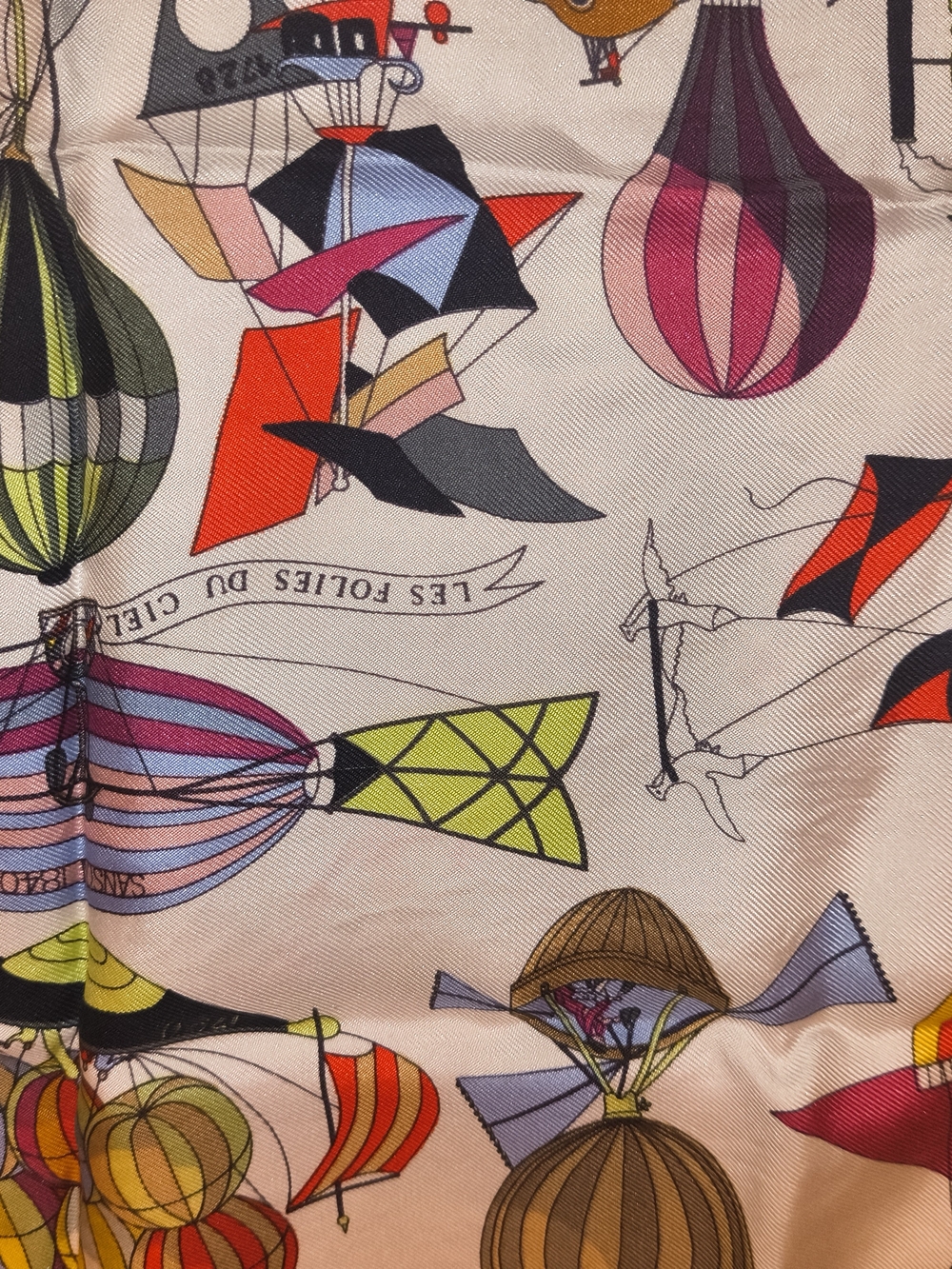 Hermes Multicolor Balloon and Nautical Print Silk Scarf with Red Border - Picture 6 of 9